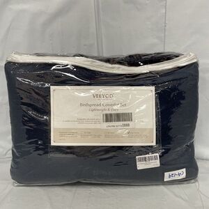 VEEYOO Navy 3 Pieces Bedspread Ultrasonic Embossing Lightweight Quilt Set ca429